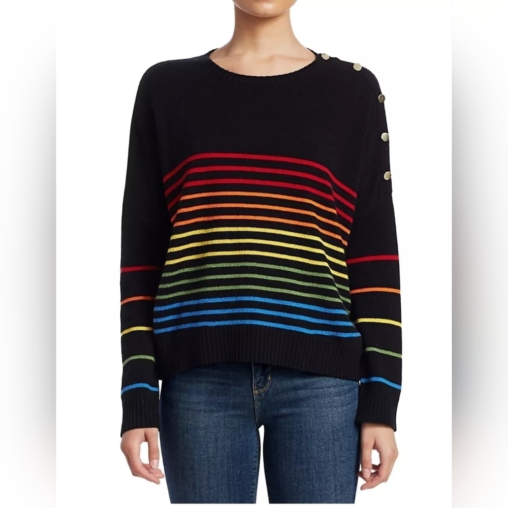 Sundry,‎ Rainbow Stripe Button Wool & Cashmere Sweater, Sundry Size 0 (XS)